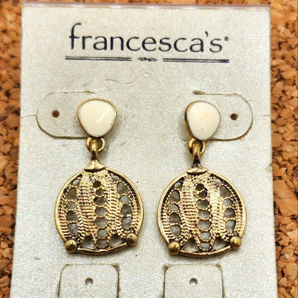 5/$21 ❤️ FRANCESCA'S GOLD AND WHITE FACETED RHINESTONE TEARDROP DANGLE EARRINGS